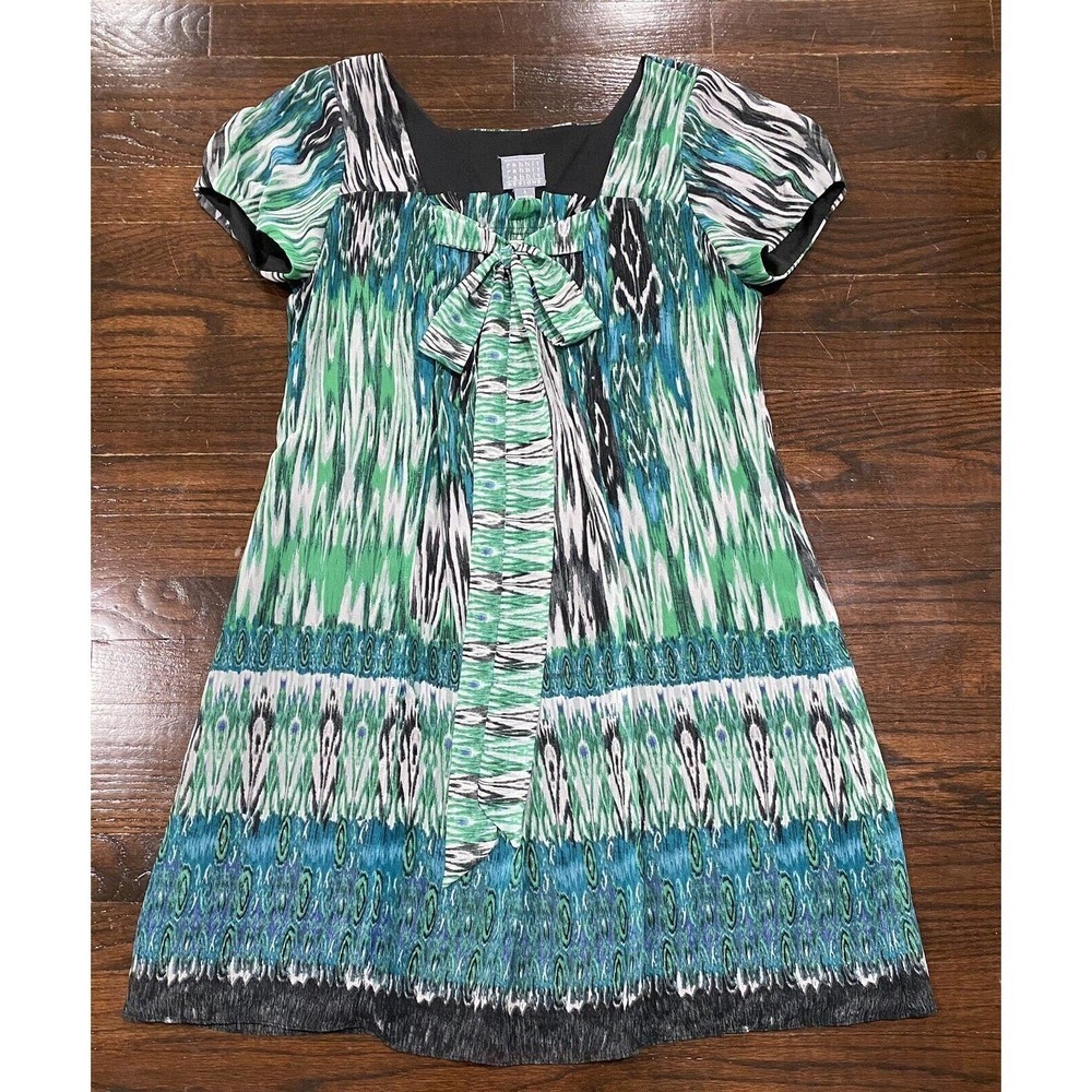 Rabbit Rabbit Rabbit Designs Lined Chiffon Puffed Sleeve Swing Dress 6 w/ Tie
